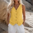 thumbnail image 5 of Womens Tank Tops Plus Size Fashion Button Spring And Summer Cotton and Linen Casual Solid Color Imitation V-neck top, 5 of 7