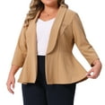 thumbnail image 2 of DARING DIVA Plus Size Blazer Sleeve Open Front Peplum Work Suit Jacket 4X Khaki, 2 of 6