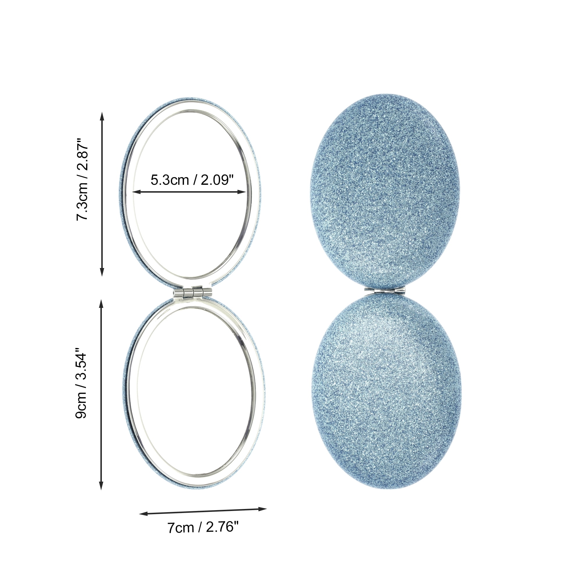 Unique Bargains 1 Pc Women Portable Oval Makeup Mirror for Travel Vacation Lake Blue