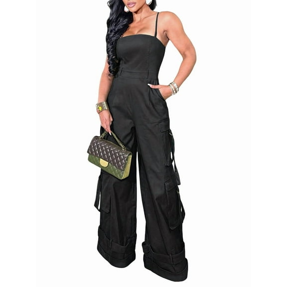 Women'S Overalls Jumpsuit Wide-Leg Jumpsuit Multi-Pocket Overalls Black XL