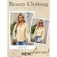 thumbnail image 6 of NFTOEIULA Women V Neck Pleated Long Sleeve Silk Satin Blouse, 6 of 7
