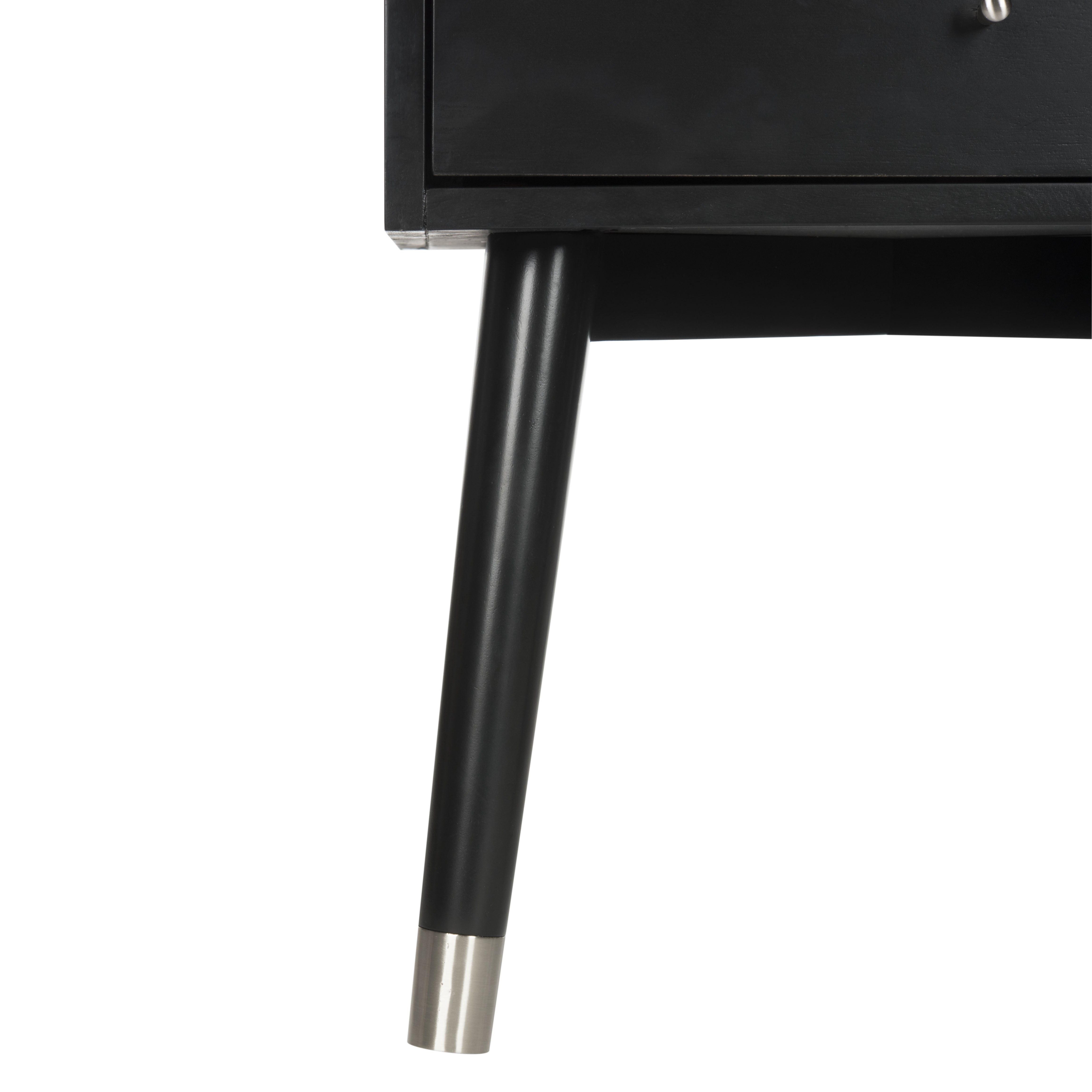 Safavieh Lyla 2-Drawer Mid-Century Retro Night Stand, Black/Silver