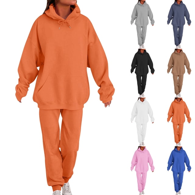 Sentmoon Womens Matching Sets Women's Blouse and Beach Pants for Women Long Sleeve Women's Sweatshirts Solid Color Drawstring Hooded Neck Womens Basic Tops with Pockets Fall and Winter