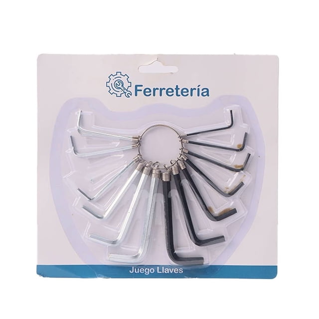 Juego de Llaves Prichos Paquete Llaves Allen de Diferentes Calibres 13 Piezas Multicolor, conjunto de llaves hexagonales en varios calibres sujetas en un aro metálico, con colores diferenciados para fácil identificación y uso ergonómico, ideales para proyectos de ferretería y bricolaje en el hogar.