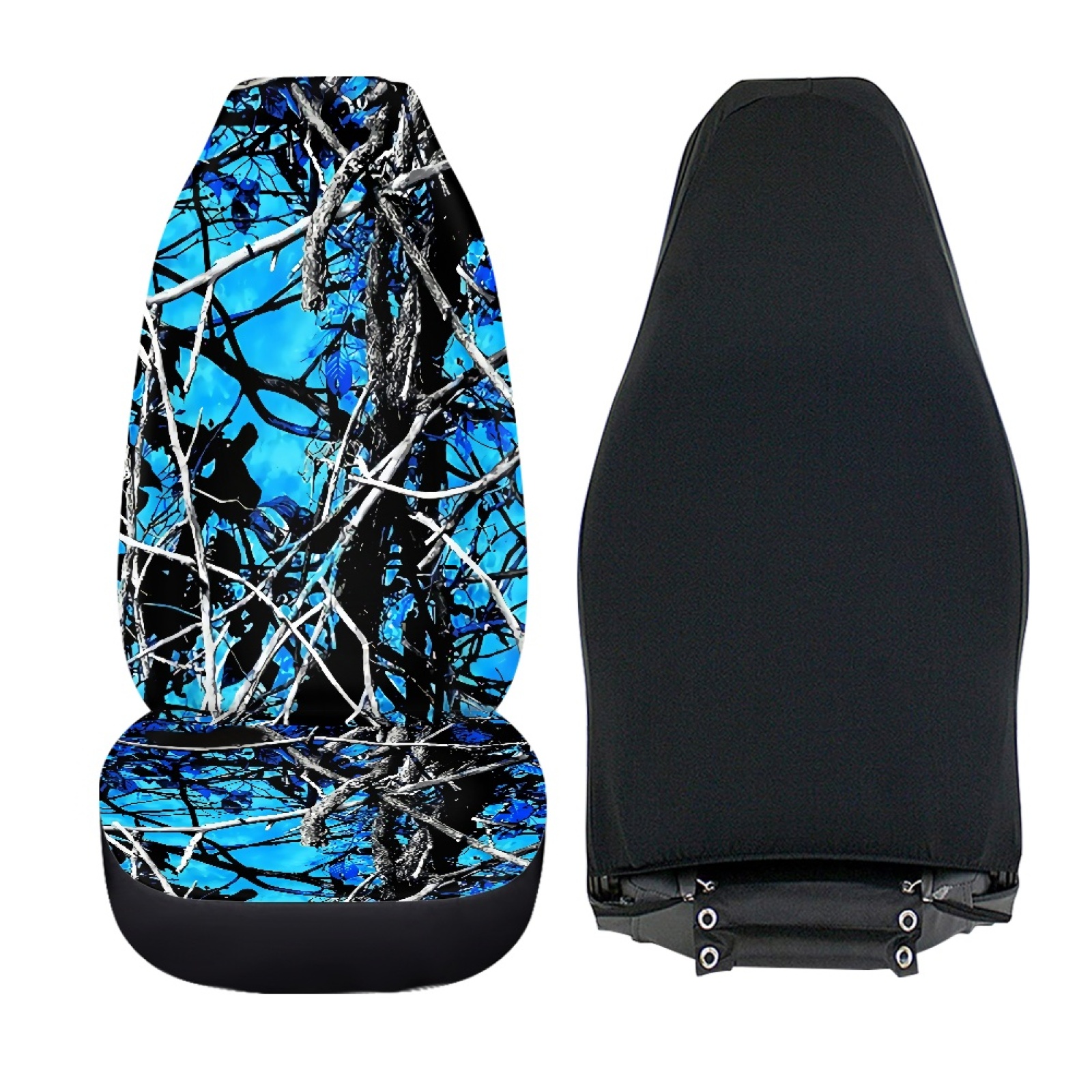 Xoenoiee Blue Forest Camo Pattern 2 PCS Auto Bucket Seat Cover High Back Deisgn Car Front Seat Covers Universal Fit for SUV Sedan Van, Washable Car Bucket Seat Cover