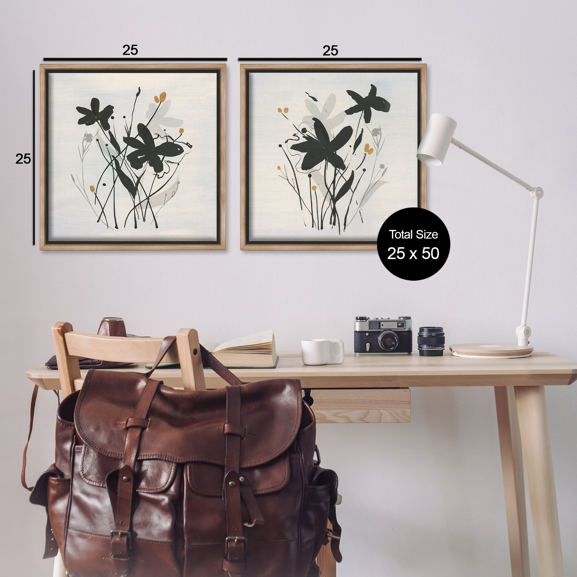 Stupell Industries Contemporary Floral Sprigs Plants & Flowers Painting Brown Floater Framed Canvas Art Print Wall Art, 25 x 25, Set of 2
