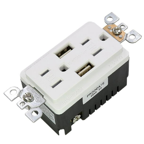 15A 125V Dual USB Charge 3 Wire Tamper Resistant Duplex Receptacle Selfgrounding Wall Outlet