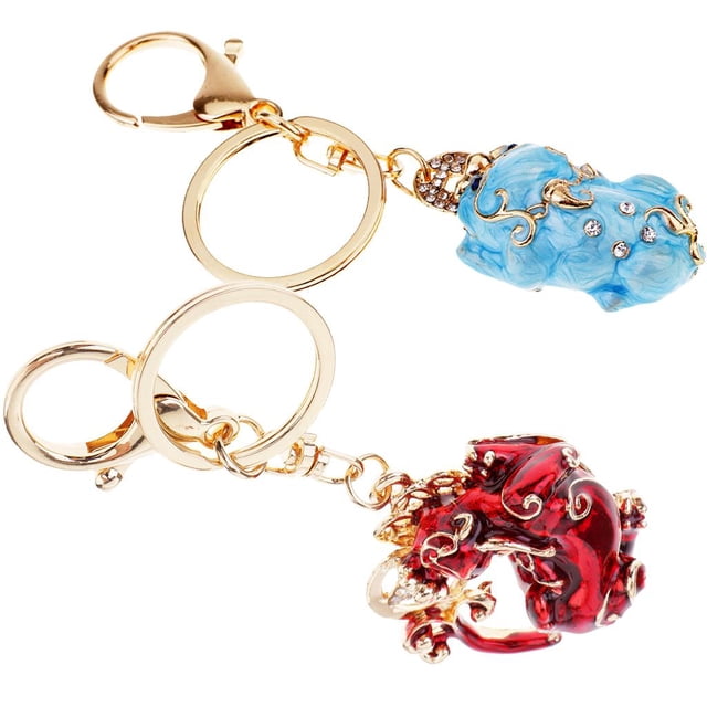 Paquete De 2 Unids Mujeres Bolsa De Coche Llavero Buena Animal Pi Yao Keychanin Para Adorno De Bolsas Para Dama (1xRed, 1x Azul Claro) perfke Pi Xiu llaveros colgantes