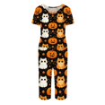 thumbnail image 4 of Women's Halloween Lounge Set Short Sleeve Round Neck Top and Capri Pants with Pockets Ghost Print Breathable Soft Pajama Set Casual Sportswear for Daily Wear Orange M, 4 of 6