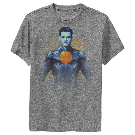 Boy's Marvel Eternals Ikaris Circles  Performance Graphic Tee Charcoal Heather X Large