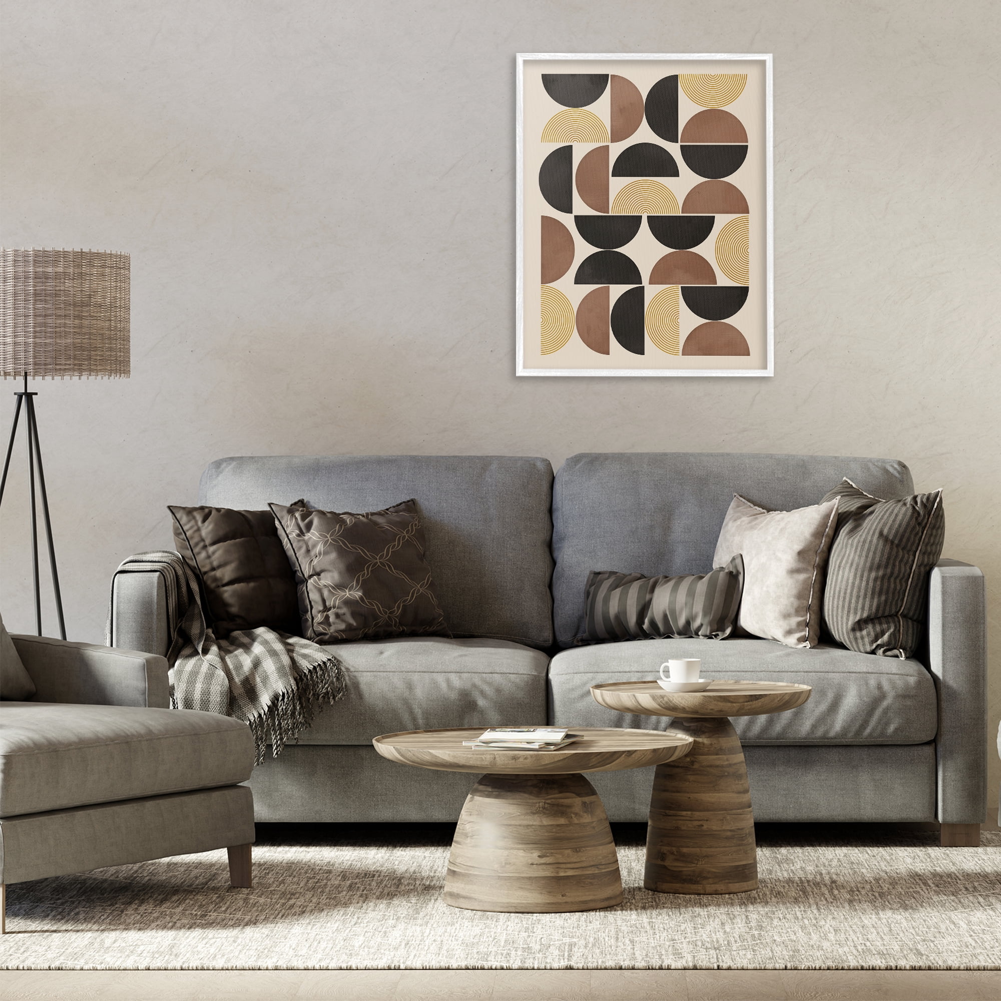 Stupell Industries Midcentury Neutral Geometric Abstract Painting White Framed Art Print Wall Art, 24 x 30