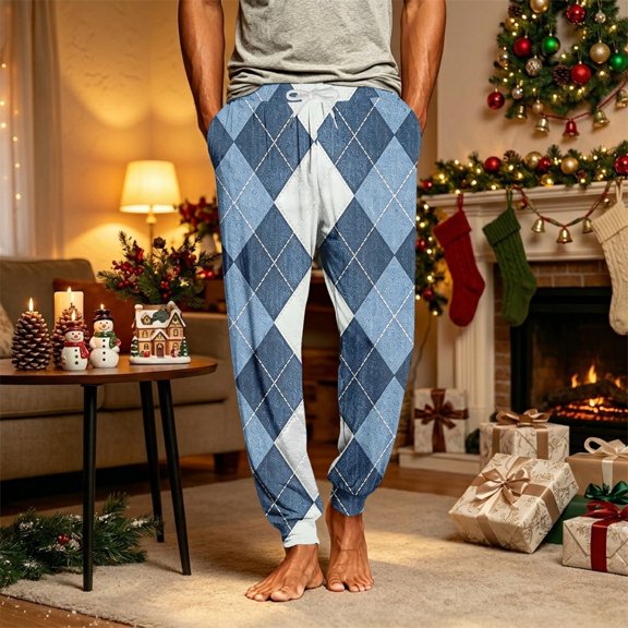 Christmas Pajama Pants for Men Plaid Drawstring Jogger Pajama Pants Elastic High Waist Loose Comfortable Xmas Pj Pants, S