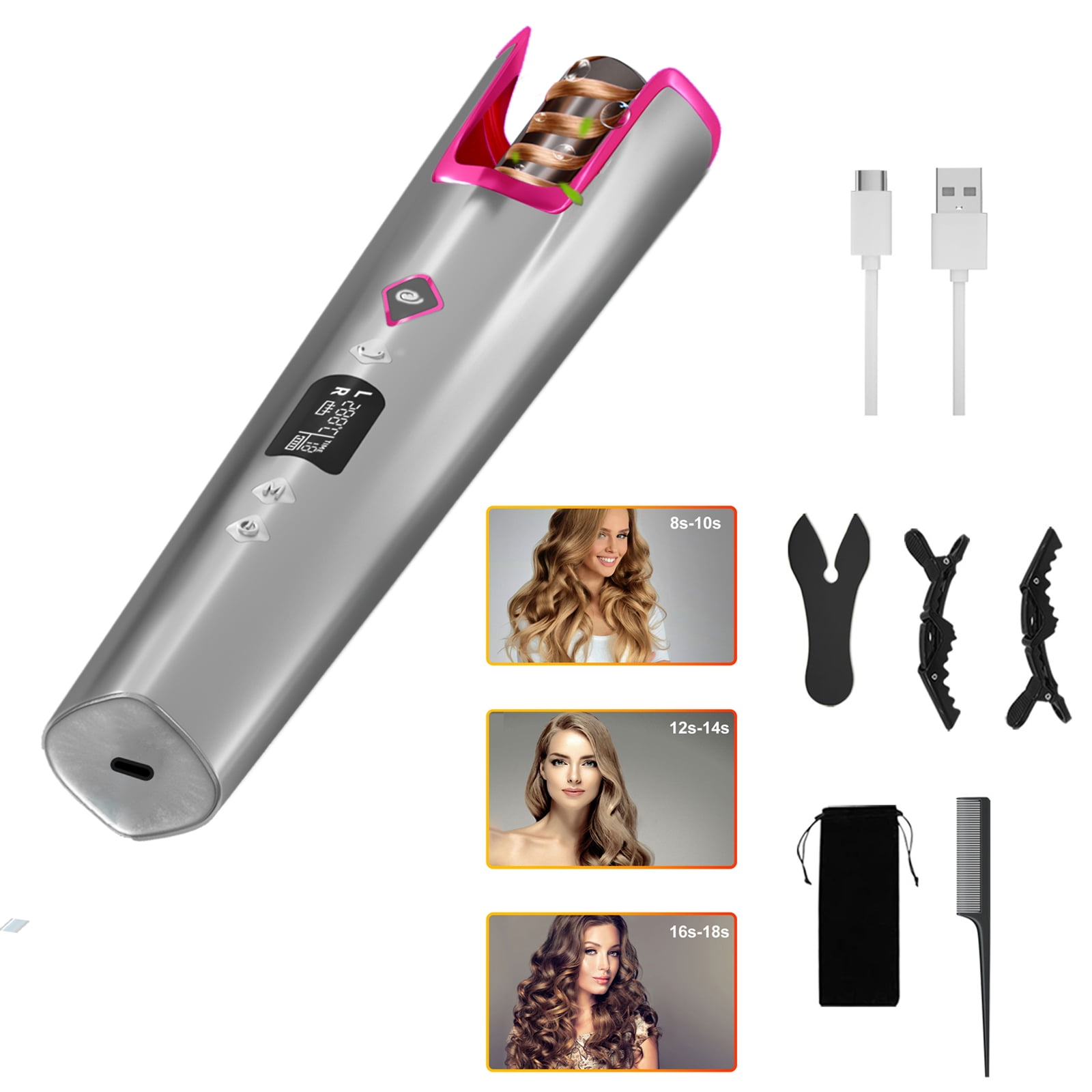 Asge Wireless Automatic Curling Iron with 6 Temp & Timer Portable