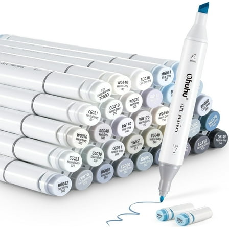 Ohuhu Alcohol Markers Gray Tone 36-Color Set, Chisel & Fine Tipped, Refillable- Oahu