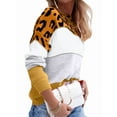 thumbnail image 2 of Women'S Leopard Printed Striped Sweater Crewneck Knitted Long Sleeve Color Block Pullover Yellow M, 2 of 5