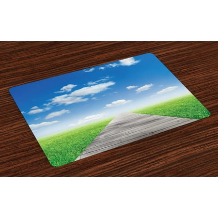 

Ambesonne Nature Place Mats Set of 4 Meadow Countryside Path Standard Size Blue Green Brown