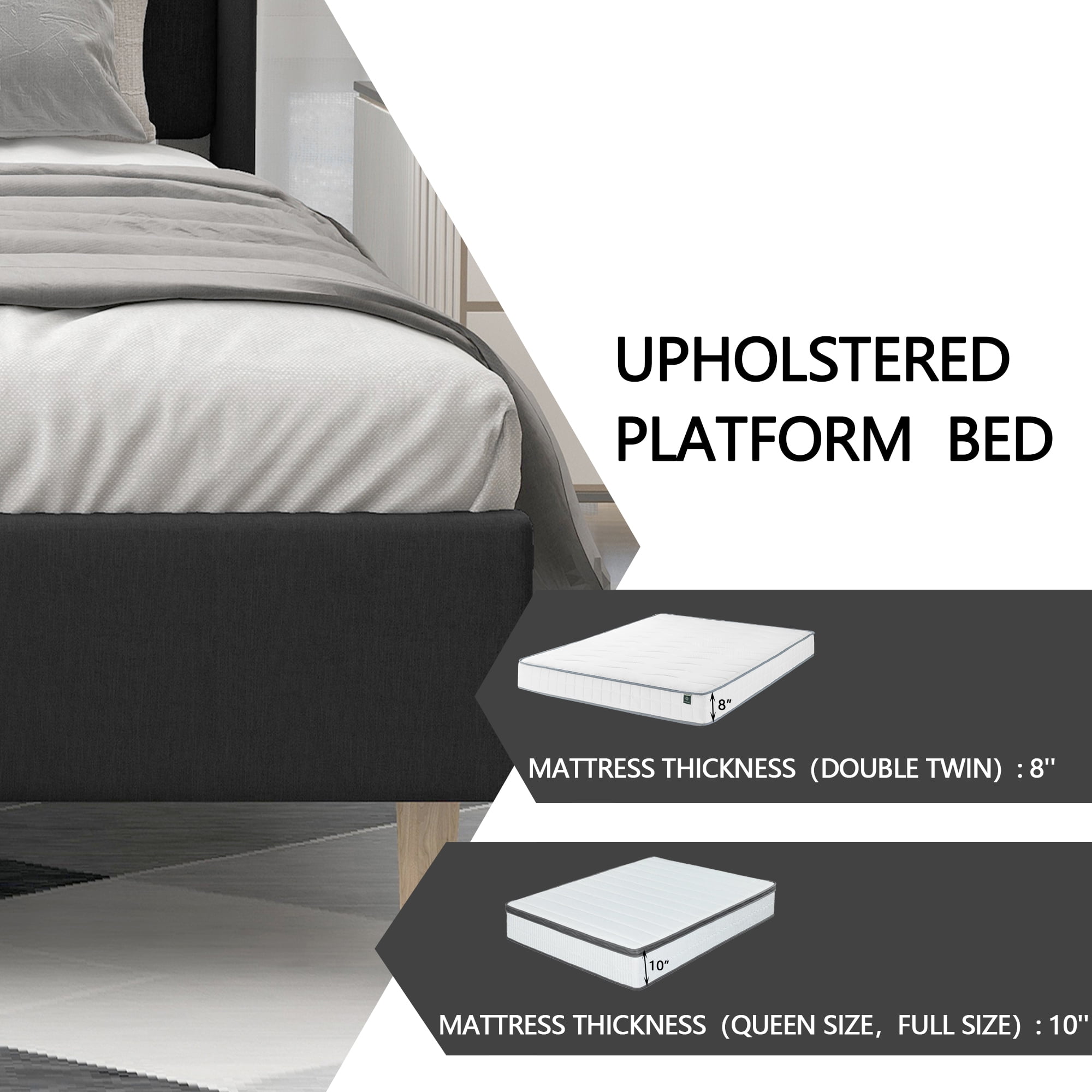 alazyhome King Size Upholstered Platform Bed Frame, Easy Assemble, Black