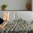 thumbnail image 3 of Turkish Pattern Soft Flannel Fleece Throw Blanket, Flowers in and Traditional Style, Cozy Plush for Indoor and Outdoor Use, 60" x 80", Earth Yellow Slate Blue, by Ambesonne, 3 of 5