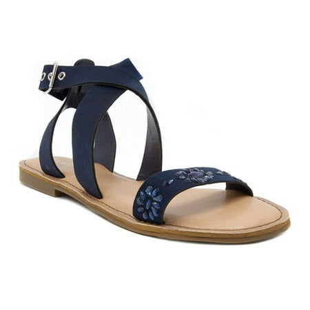 Strappy Jewel - Rampage Women's Tera2 Strappy Flat Open Toe Sandal With Gem Stones