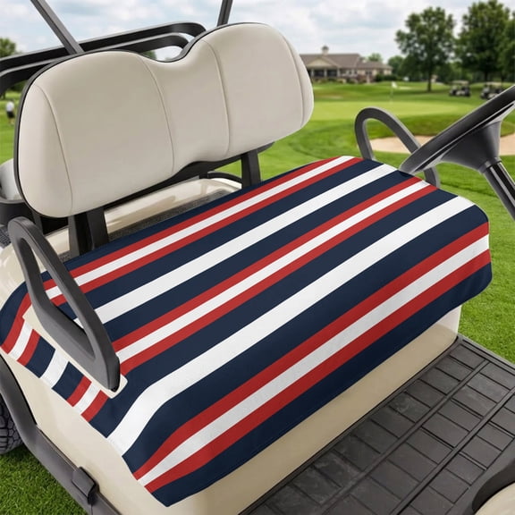 Golf Cart Seat Covers for 2 Seater, Red Navy Blue Striped Soft Microfiber Cart Seat Towel Blanket, Contemporary Minimalist Absorbent Breathable Non Slip Bench Seats Protector for Golf Course 51"x31"