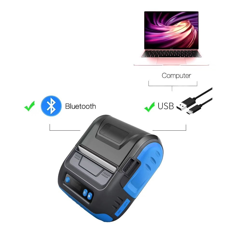 80mm Portable Bluetooth Printer Thermal Barcode Printer 3 inch Label Receipt 2 in 1 Printer ,Fast-Drying Ink with Crisp Output