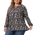 thumbnail image 2 of DARING DIVA Women's Plus V Neck Keyhole Pleated Floral Blouse 1X Black, 2 of 6