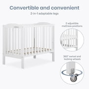 Dream On Me 2-in-1 Folding Portable Mini Crib in White, Mattress Pad Included, Easy to Fold and Store Baby Crib, Two Adjustable Mattress Height positions Convertible Crib