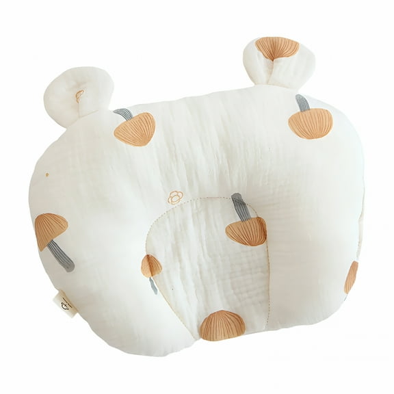 LAMIRO Toddler Pillow Ergonomic Design for Protecting Baby Spine Curve Pure Cotton Flat Pillow Designed Specially for Children - Beige Mushroom
