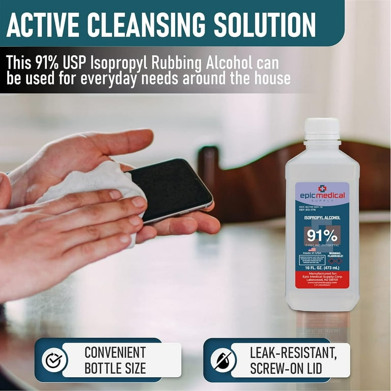 Epic Medical Supply Isopropyl Alcohol 91%, 16 oz. Bottle