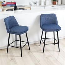 Hassch Swivel Barstools Set of 2, Upholstered Counter Height Armless Chairs with Curved Backrest and Sturdy Metal Legs for Kitchen Island, Home Bar, or Dining Room (Blue)