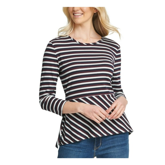 DKNY Womens Navy Striped Long Sleeve Jewel Neck Top M
