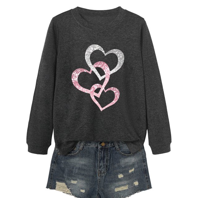 JAKANYQ T-Shirts pour Femmes Mode Décontractée Col Rond Manches Longues T-Shirt pour Amour Cœur Lettre Couche de Base Confortable et Tendance. pour Usage Quotidien. Tee Mignon
