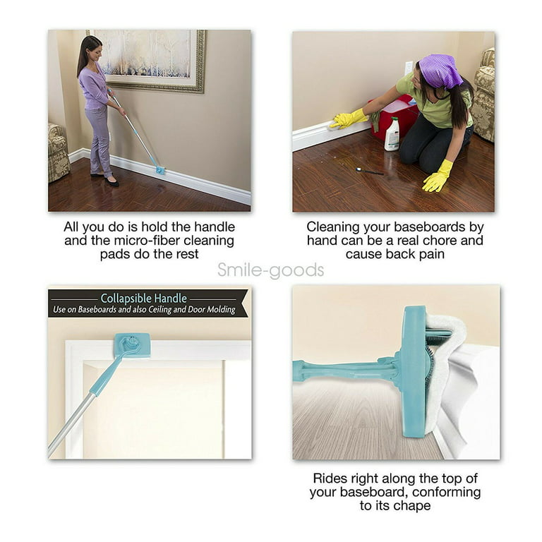 BYE-BYE RAGS: Baseboard Cleaning Brush, Attach to Broom Mop or Extension  Pole, Absorbent Microfiber, for Paint Cleanup, Washing Walls, Baseboards,  Ceiling, Floor
