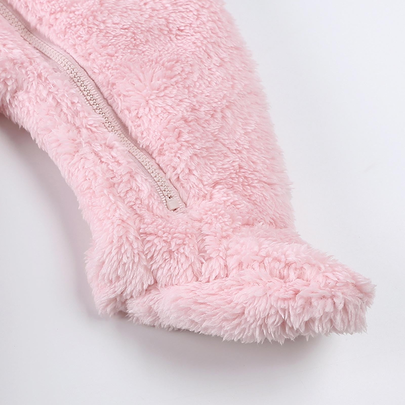 ZCFZJW Newborn Bear Fleece Footie Warmer Snowsuit Cute Cotton Thermal Long Sleeve Hooded Romper Onesies Jumpsuit for Toddler Baby Girls Boys Pink 9-12 Months