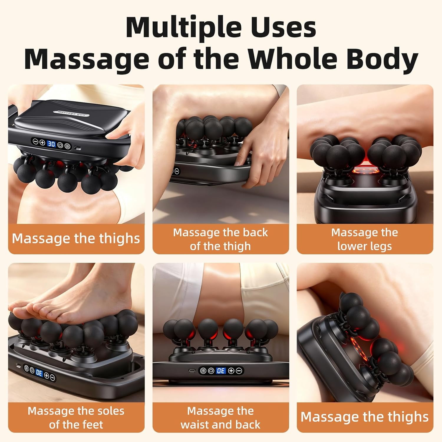 Massage Gun Pain Relief Deep Tissue, 20-Head Percussion Massager with 3 Modes & 30 Intensity Levels, Quiet Muscle Massage Gun for Back, Shoulders, Legs & Body (Grey)