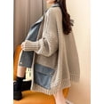 thumbnail image 1 of 2023 Spring Autumn Denim Patchwork Loose Lazy Style Thickened Clothes Knitted Sweater Coat Cardigan Top Women, 1 of 5
