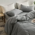 thumbnail image 5 of MooMee Striped Duvet Cover Set Twin 100% Washed Cotton Linen Like Textured Breathable 2-Piece (Dark Grey& White Wide Stripes, 68"x90"), 5 of 7