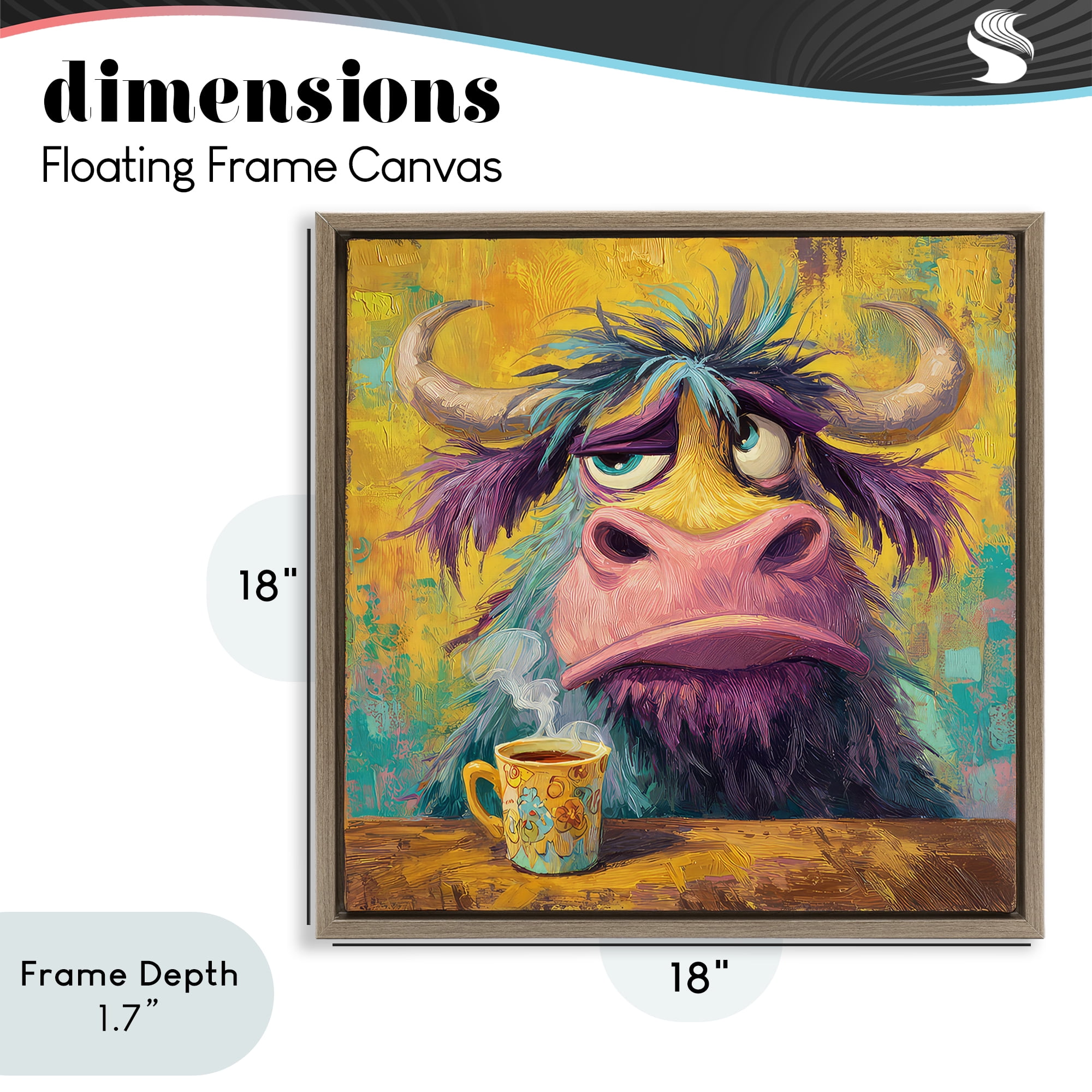 Stupell Industries Grumpy Cow & Mug Brown Framed Floater Canvas Wall Art, design by The Wands Want