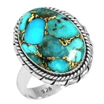 925 Sterling Silver Ring For Women - Girls Copper Blue Turquoise Gemstone Silver Ring Size 6 December Birthstone Costume Silver Ring Size 6 Wedding Gift For Women 925 Silver Gemstone Jewelry