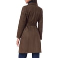 thumbnail image 3 of INSPIRE CHIC Women's Faux Suede Trench Coat Notched Lapel Double Breasted Mid-Long Overcoat Fall Winter Jacket with Belt M Dark Brown, 3 of 6