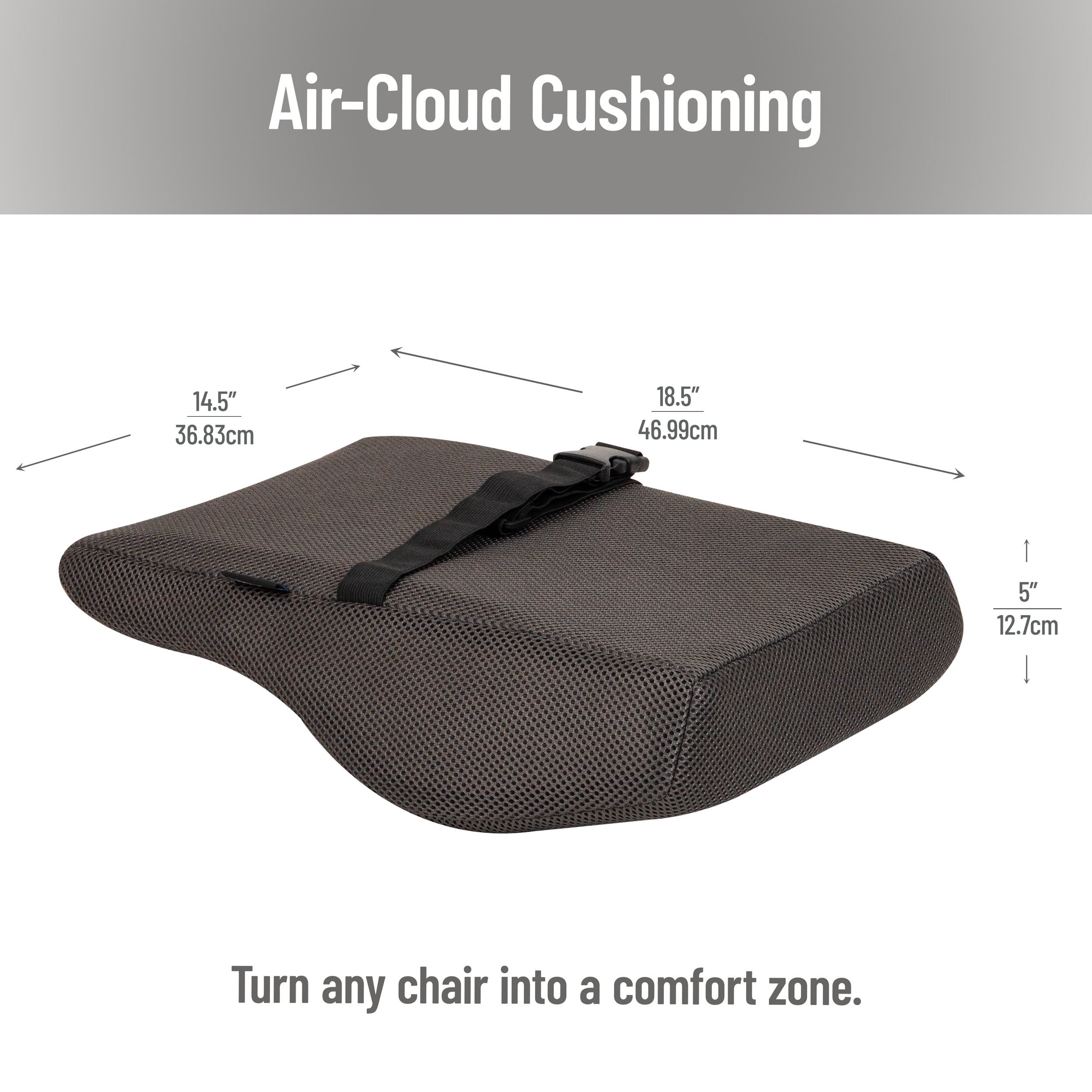 Mind Reader Air-Cloud Lumbar Cushion, Ergonomic Memory Foam 14.5"L x 5"W x 18.5"H, Gray