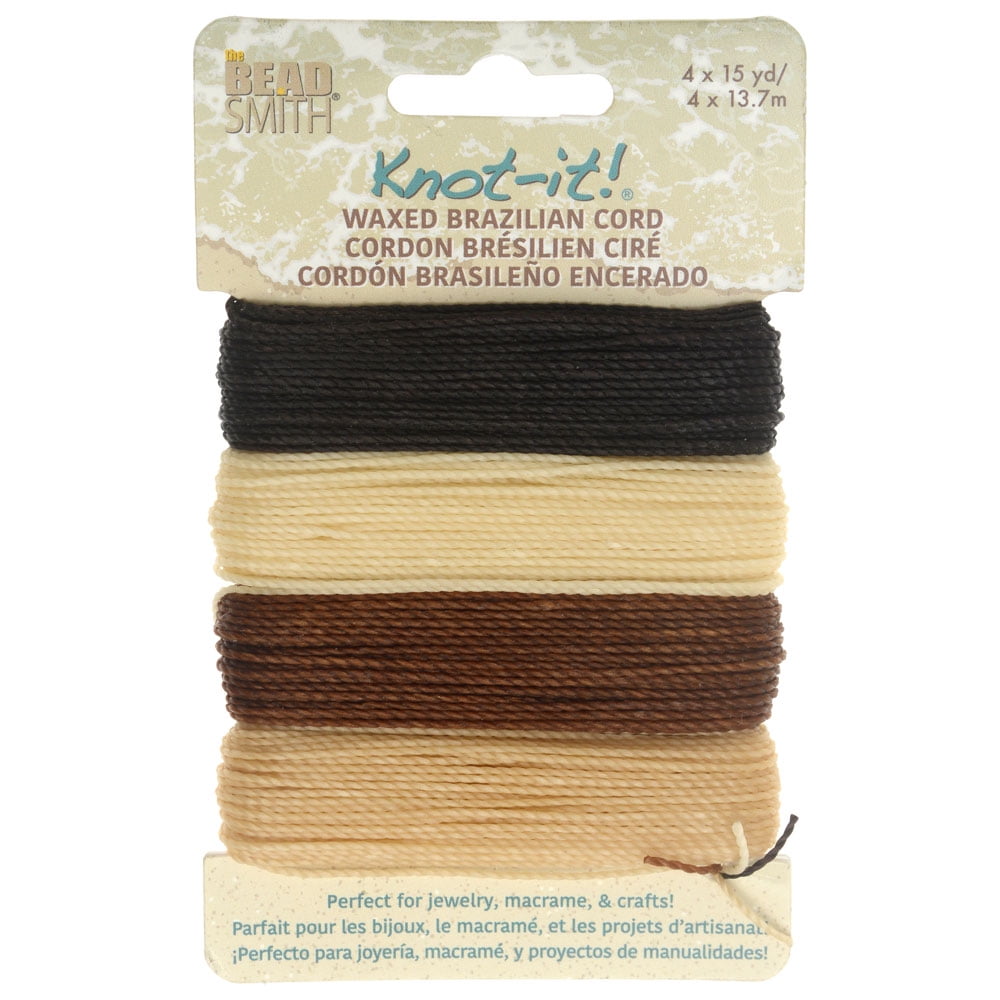 KnotIt Waxed Brazilian Cord, 2Ply Polyester, Four 15 Yard Bundles