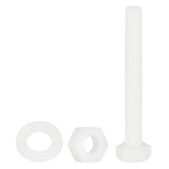 Uxcell 150 Pack/50 Sets Nylon Hex Bolts, M6 x 50mm Plastic Full Threaded Hex Head Screws Bolts and Nuts with Flat Washers for Machinery Electronics Industrial Accessories, White