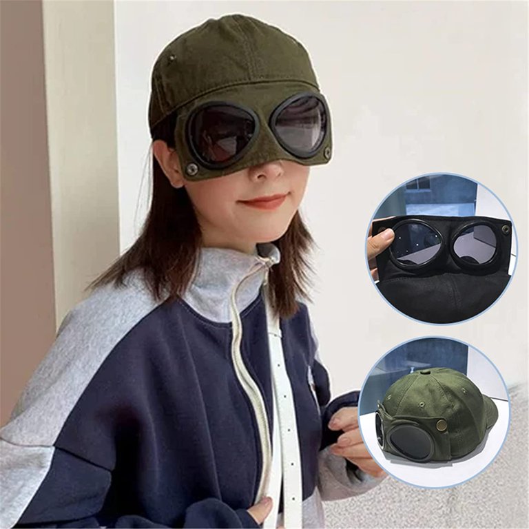 Retro Aviator Hat with Cat Ears & Reversible Sunglasses, Baseball Hat for  Adults Kids, Baseball Cap for Men Women, Hip Hop Mask Rock Cap, Travel Cap  for Outdoor Sports Camping 