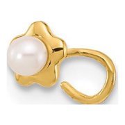 Finest Gold 14K Yellow Gold 22 Gauge Flower Freshwater Cultured Pearl Nose Ring Body Jewelry