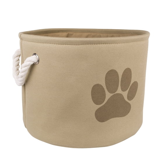 Contemporary Home Living 15" Vibrant Taupe Medium Round Polyester Pet Bin Paw Organizer