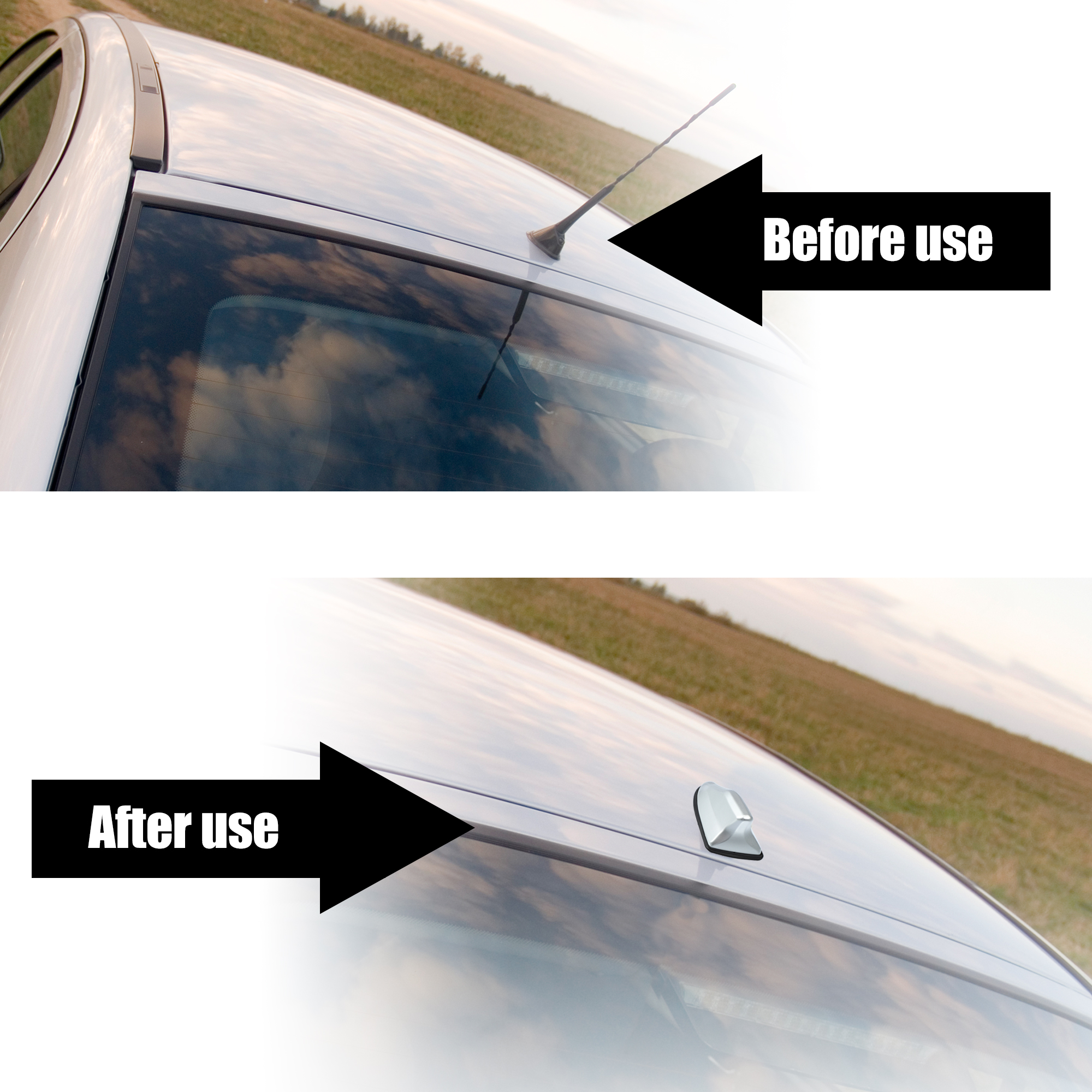 Unique Bargains Self Adhesive Shark Fin Shape Car Roof Aerial Silver Tone