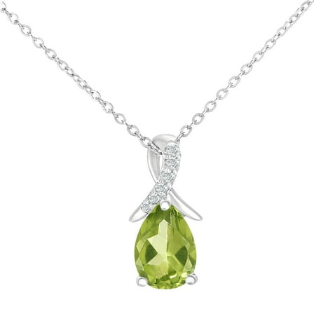 9ct White Gold Jewelco London 2pts Diamond Pear 0.84ct Peridot Kiss Necklace 18"