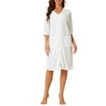 thumbnail image 2 of INSPIRE CHIC Women's Pajamas 3/4 Sleeves Spa Bathrobe Loungewear Zipper Up Robes S White, 2 of 6
