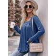 thumbnail image 6 of Womens Long Sleeve Tops 2024 Shirt Women Casual Square Neck Blouses Trendy Colour Block Tops Casual Bubble Sleeve Shirts (Blue,X-Large), 6 of 6